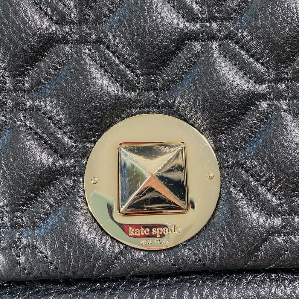 Kate Spade Quilted Leather Crossbody Purse Bag Chain Strap Black Small Shoulder - Picture 4 of 16